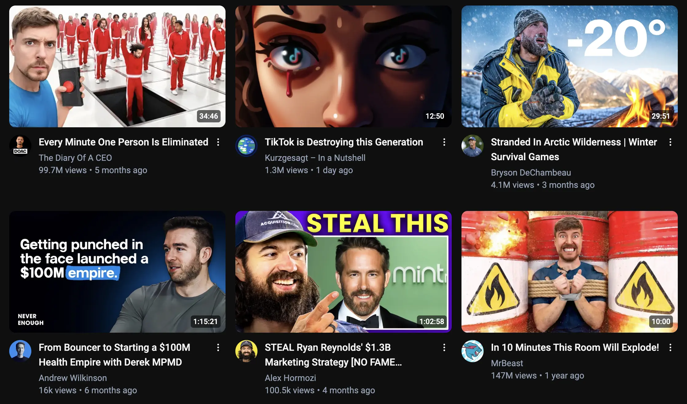 Simulated YouTube feed with thumbnails side-by-side